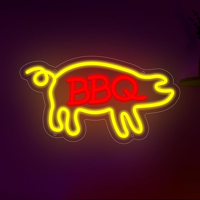 BBQ Neon Signs Barbecue LED Signs Dimmable Neon Lights for Wall Decor Neon Light Up Signs for BBQ Shop Restaurant Home Kitchen Beer Pub Bar Party Decor