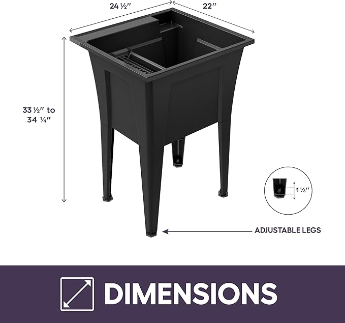 Freestanding Utility Sink with Stainless Steel Gooseneck Faucet - 24" Plastic Utility Sink for Garage, Laundry, Indoor and Oudoor Use - Laundry Tub Kit by Noah William Home - Black (19.5 gal)