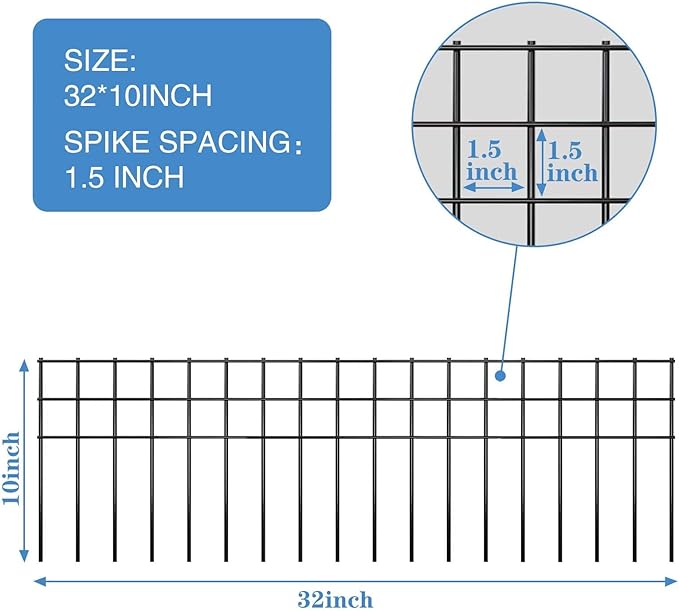 32x10-inch No Dig Animal Barrier Fence, 15 Pack Black Dig Protective Fence with 1.5 inch Spike spacing, Dog/Rabbit/Groundhog Underground Galvanized Outdoor Garden Metal Fence