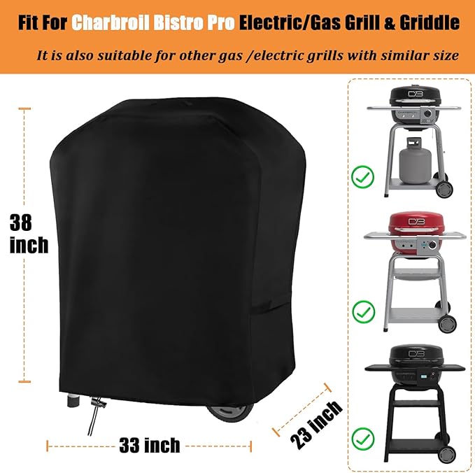 Grill Cover for Charbroil Bistro Pro Electric Grill, Waterproof Outdoor Griddle Cover for Char Broil Bistro Pro Grill Model 25302145 25302146 25302148 25302161 CB1250073P4 Gas Grill Accessories
