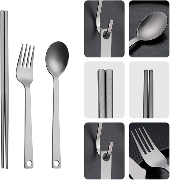 Portable Camping Cutlery Set Outdoor Metal Tableware Fork Spoon Chopstick Travel Utensils for Outdoor Picnics Dining