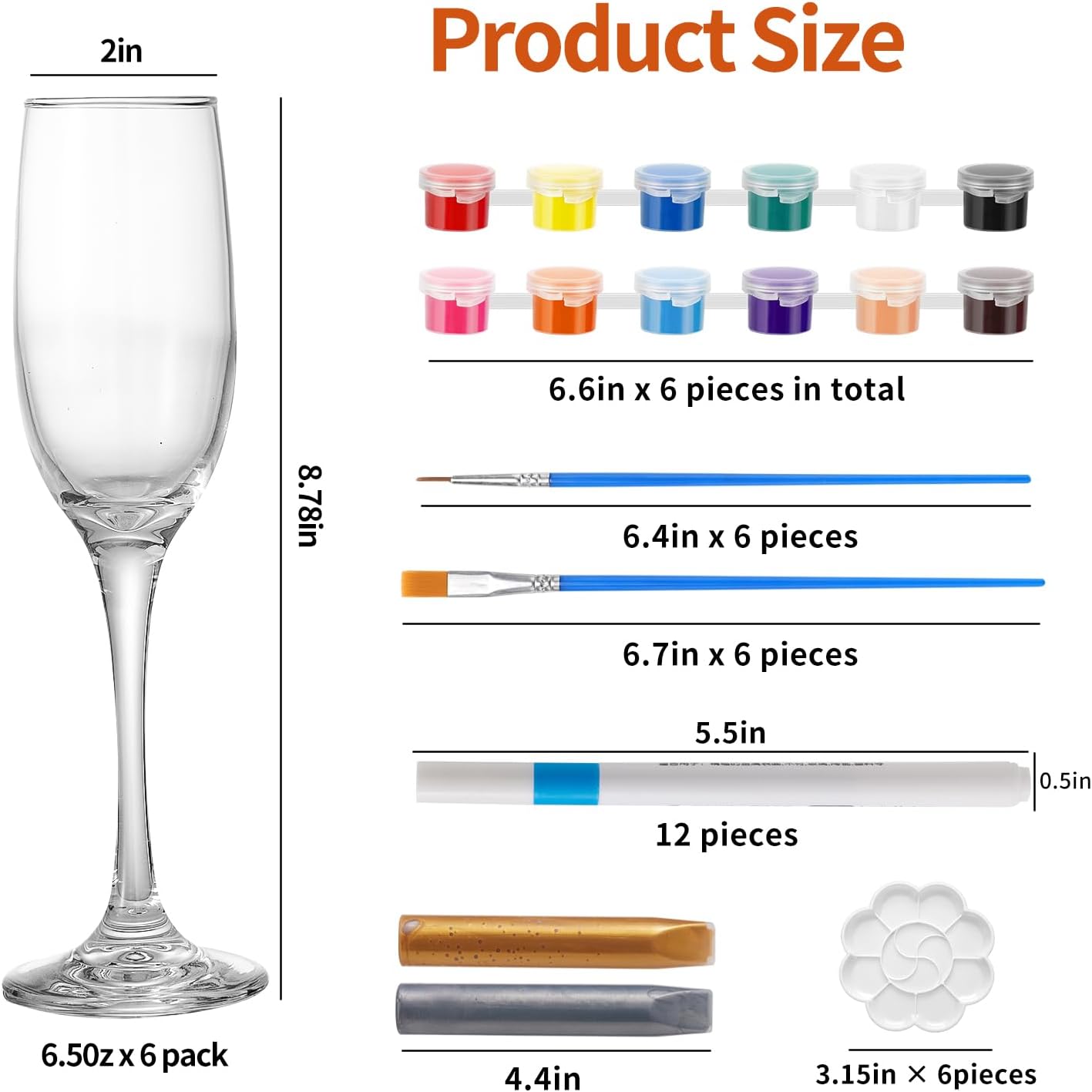 6 Sets Paint Your Own Wine Glass Set with 12 Markers, 2 Outliners, 36 Acrylic Paint Strips, 12 Brushes and 6 Palette for Adults, Ladies Night or Couple