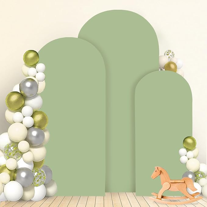 MODFUNS Set of 3 Arch Cover Sage Green Spandex Arch Cover Fitted Wedding Arch Covers 4ft 5ft 6ft Balloon Arch Stand Cover Double Sided Rustic Stretchy Cover for Party Wedding Banquet Arch Decor