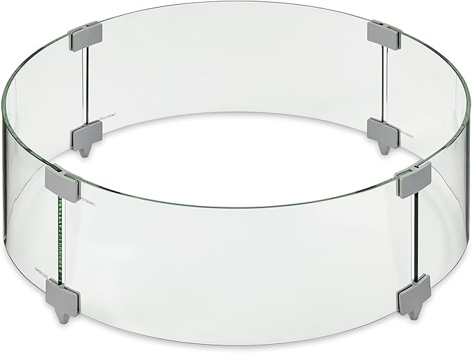 Outdoor GreatRoom Co Fire Pit Wind Guard - 20" Round Fire Pit Glass Wind Guard for Firepit Burner with 6 Inch Tall Tempered Glass Panels, Secure Aluminum Clips, Rubber Bases - Easy Assembly