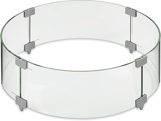 Outdoor GreatRoom Co Fire Pit Wind Guard - 20" Round Fire Pit Glass Wind Guard for Firepit Burner with 6 Inch Tall Tempered Glass Panels, Secure Aluminum Clips, Rubber Bases - Easy Assembly