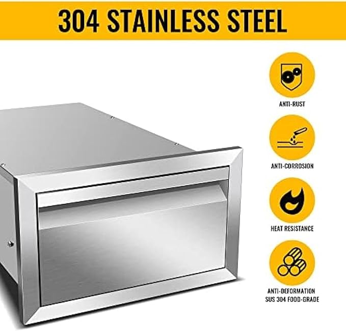 Pull Out Trash Drawer, Lower Sliding Rails Stainless Steel Roll Out Trash Bin Pull Out Tray With Handle For Outdoor Kitchen BBQ Island Grill Station,Single Drawer