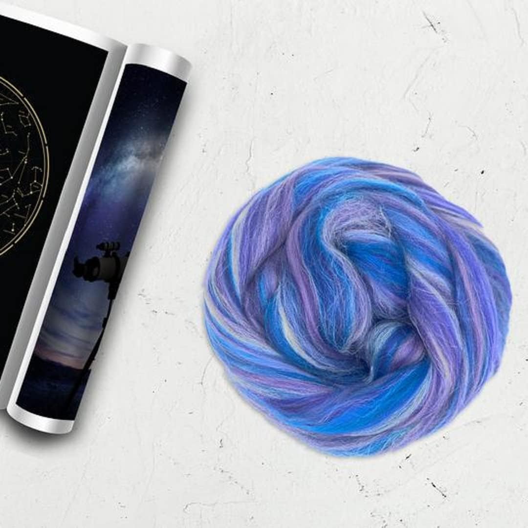 Revolution Fibers – Constellation Range Roving (8 Ounces) | Multicolored Tonal Blend of 70% Dyed Merino and 30% Tussah Silk Combed Top | Soft Fiber for Felting, Spinning, Knitting (Phoenix Blue)