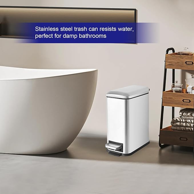 Bathroom Trash Can，5L/1.3 Gallon Trash Can with Removable Liner Bucket, Foot Pedal, Stainless Steel Small Garbage can with Lid for Bathroom,Bedroom,Home Office,Silver