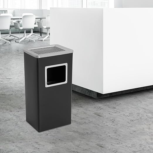 Trash Can with Lid Outdoor Indoor Stainless Steel Commercial Garbage Bin Waste Container with Inside Barrel for Patio Yard Garage, Black