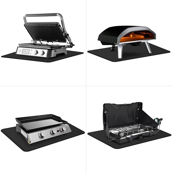 FLASLD Fireproof & Waterproof Under Blackstone Griddle BBQ Mat, Heat Resistant Grill Mats for Outdoor Grill to Protect Your Prep Table and Outdoor Grill Table - Black (Black, 24 x 31in)