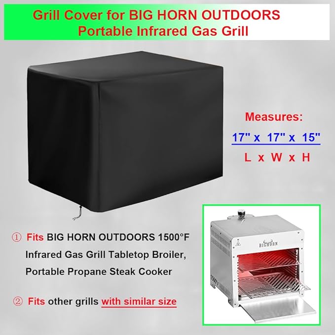 Infrared Grill Cover for Big Horn Infrared Grill, 600D Heavy Duty Waterproof Grill Cover for Bighorn Infrared Gas Grill Tabletop Salamander Broiler, Portable Propane Steak Cooker, Pizza Oven