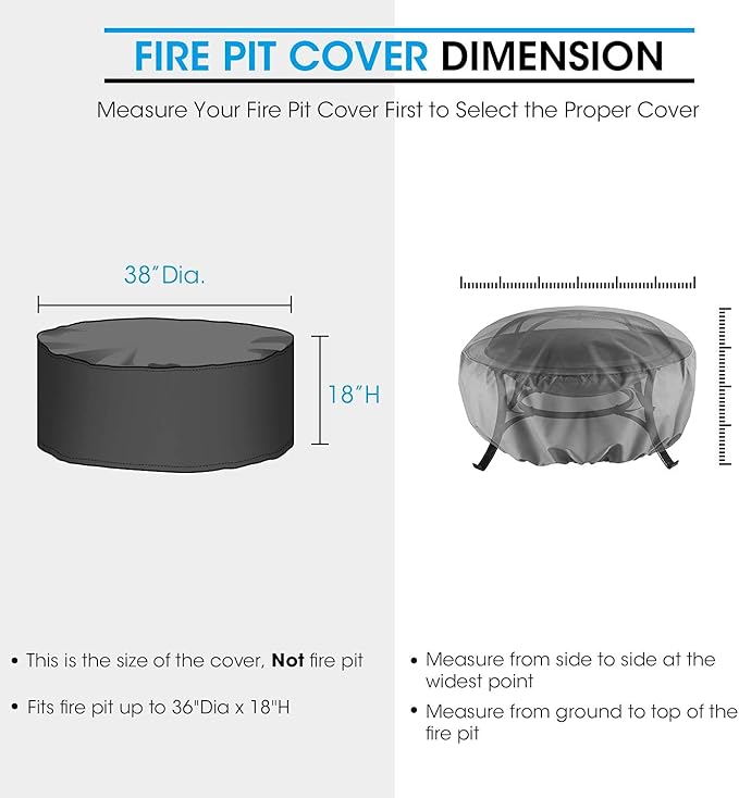Unicook Round Fire Pit Cover 38 Inch Dia, Fire Bowl Cover Heavy Duty Waterproof, Outdoor Firepit Table Protector, Patio Ottoman Protector, Fade Resistant Material, All Weather Protection, Black