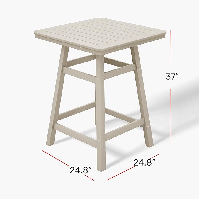 Costaelm Outdoor Bar Table, 37" Counter Height Square Patio Cocktail Bar Table with Umbrella Hole, Patio Bistro Dining Pub Table for Front Porch Deck Backyard Garden, Weathered Wood