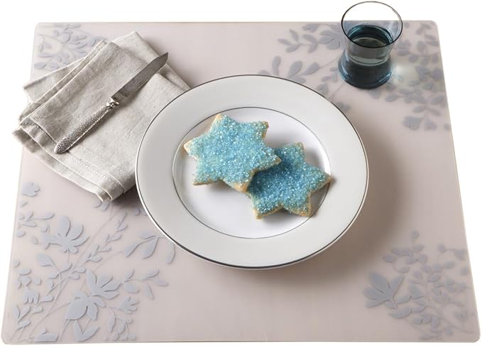 MODERN-TWIST Jardin Print Placemat-100% Plastic Free Silicone Tabletop, Dining, Decoration, Modern Design, Silver