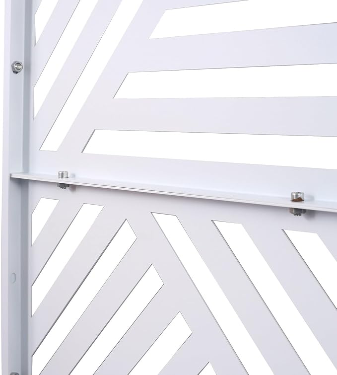 Outdoor Privacy Screen with Geometric Design – Metal Decorative Panel, Freestanding Partition, Weather-Resistant, 76"x48" for Garden, Patio, Balcony, and Yard, White
