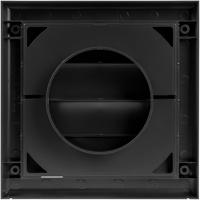 Plastic 4" Black Dryer Vent Cover with Flange - Exhaust Ventilation Grille with Shutters - Louvered Air Vent for Bathroom, Kitchen, Garage Various Ventilation Systems Ø3.9" / 7.5" x 7.5"