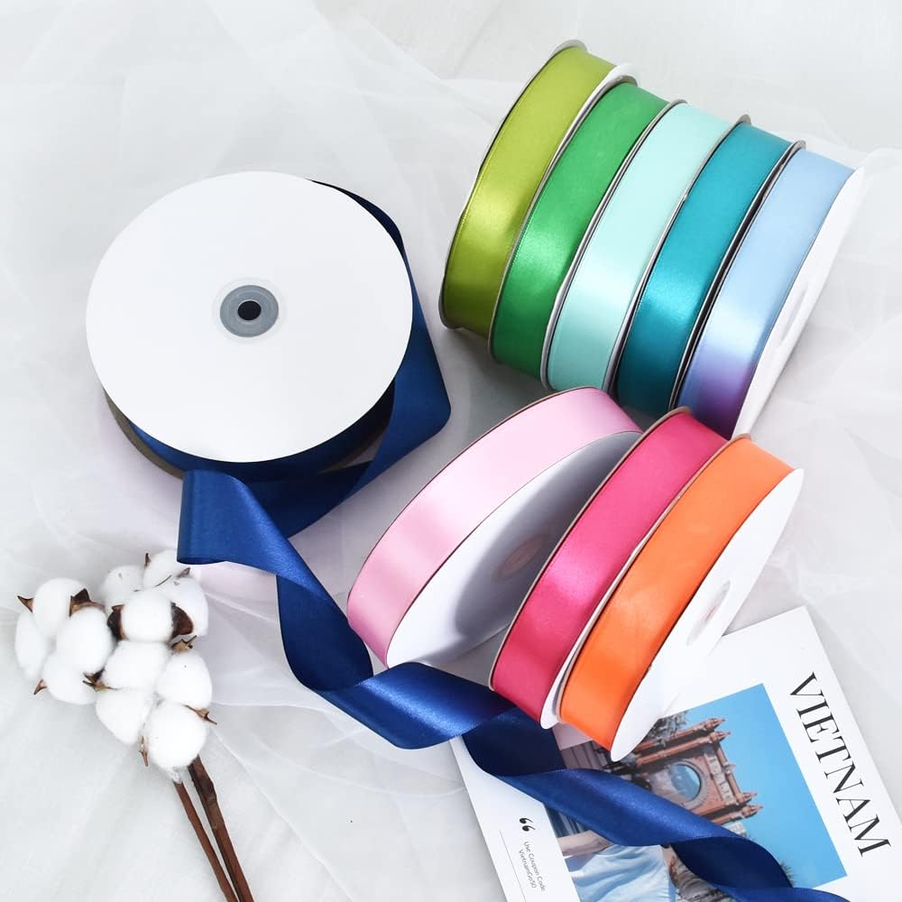 TONIFUL 1 Inch x 100yds Green Satin Ribbon, Thin Solid Color Satin Ribbon for Gift Wrapping, Crafts, Hair Bows Making, Wedding Party Decoration, Invitation Cards, Floral Bouquets