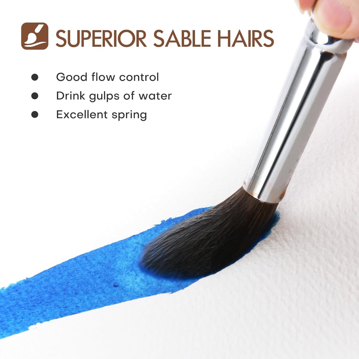 Sable Watercolor Brushes Professional, Fuumuui 7Pcs Sable Brush Set Variety Shapes with Flat, Round Pointed, Cat's Tongue Oval Wash Fan Brush Perfect for Watercolor Gouache Inks Painting