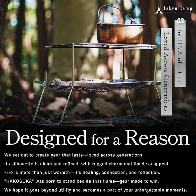 TokyoCamp HAKOSUKA Portable Fire Pit, Foldable Stainless Steel Wood Burning Stove, 11.9 x 8.5 x 10.6 in, Supports up to 44 lb Firewood, Lightweight Grill for Camping, BBQ & Bonfire