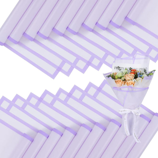 FUHITIM 20 Sheets Flower Wrapping Paper - Waterproof Floral Bouquet Packaging Paper for DIY Crafts，Florist Supplies Packaging Paper for Wedding Birthday Gift (Translucent Light Purple)