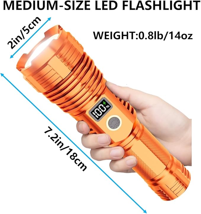 Flashlights High Lumens Rechargeable, LED Super Bright Flash Light Long Beam, Zoomable Linternas with LCD Digital Display, 5 Mode, Waterproof, Powerful Tactical Flashlight for Emergencies Camping Gift