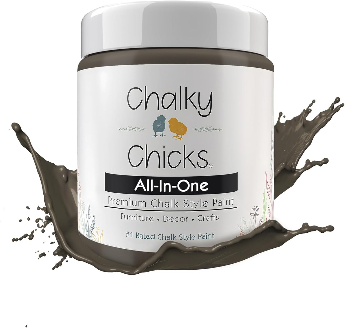 Chalky Chicks All-in-One Chalk Paint for Furniture or Cabinet - 4 Fl Oz - Matte Finish Beachwood (Brown/Gray) for Metal, Wood Furniture Paint - No Sanding All-in-One for Home Decor & Crafts, USA Made