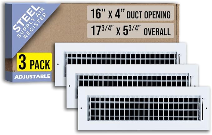 [3 Pack] Fits 16x4 Duct Opening Steel Adjustable Air Supply Grille by Handua | Register Vent Cover Grill for Sidewall and Ceiling | White | Out. Dim.: 17.75" X 5.75"