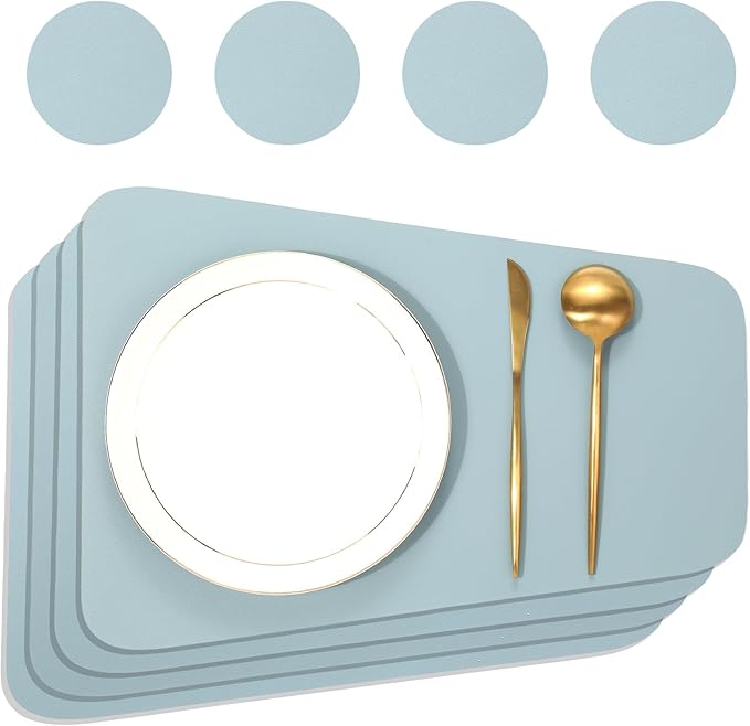 Faux Leather Waterproof Placemats Set of 8-Heat Resistant Non Slip and Scratch Resistant, Washable Indoor and Outdoor Dining Room Placemats for Kitchen, Dining Room and Patio Table Decoration