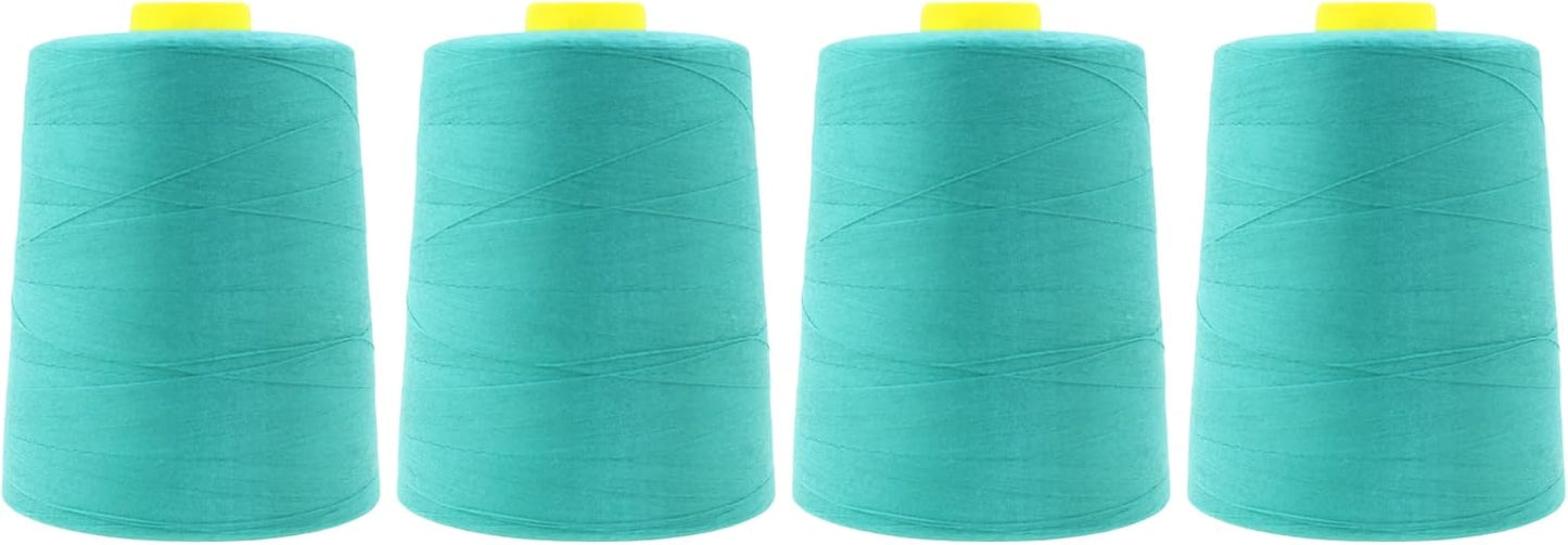 Mandala Crafts 4 Pack of Serger Threads Cones Spools - 20S/2 24000 Yards Polyester Aqua Threads for Sergers Machine and Overlock Quilting Sewing Machine
