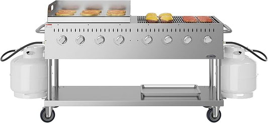 60 in. 8-Burner Commercial Outdoor Propane Gas Grill with 30 in. Griddle in Stainless-Steel, ETL Listed (CGKIT6-G30)