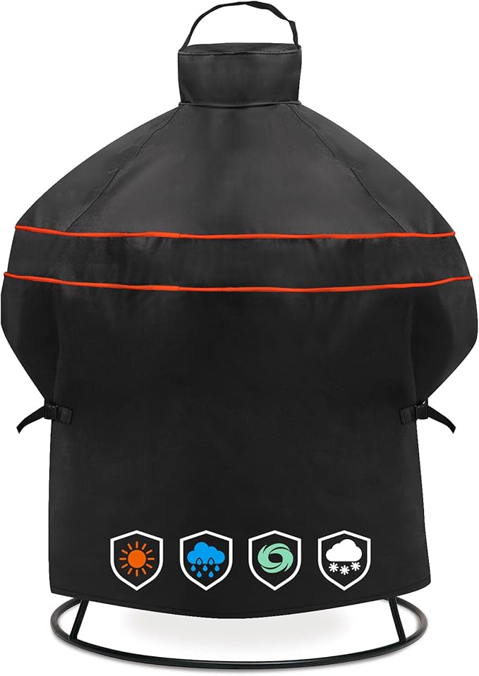 Heavy-Duty 600D BBQ Grill Cover fit for Kamado Joe Joe Jr 13.5-inch Portable Ceramic Charcoal Grill and Other Egg Ceramic Grill with Similar Sizes, 22" Dia x 30" H