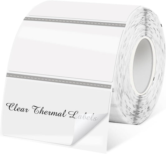 1.25" x 2.25" Transparent Thermal Label Stickers,Waterproof Thermal Printer Sticker Labels for Gift Wrapping, Self-Adhesive Name Price Tag DIY Custom Logo Design (500 pcs,Clear)
