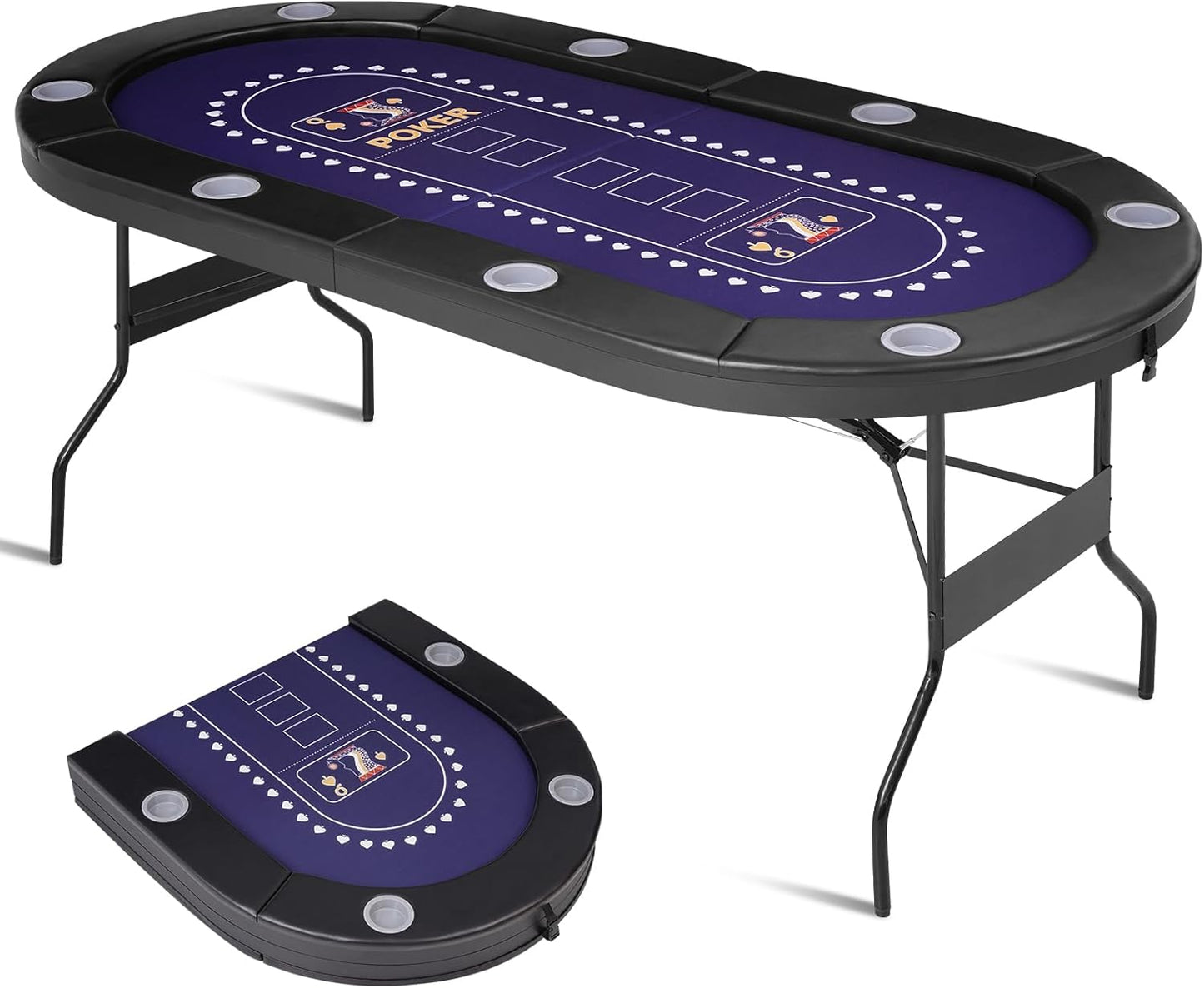 71" Foldable Poker Table for 8 Players, Professional Texas Hold'em Casino Table with Padded Rails& Cup Holders, Casino-Grade Felt Folding Game Table for Blackjack, Home, Parties, Game Nights