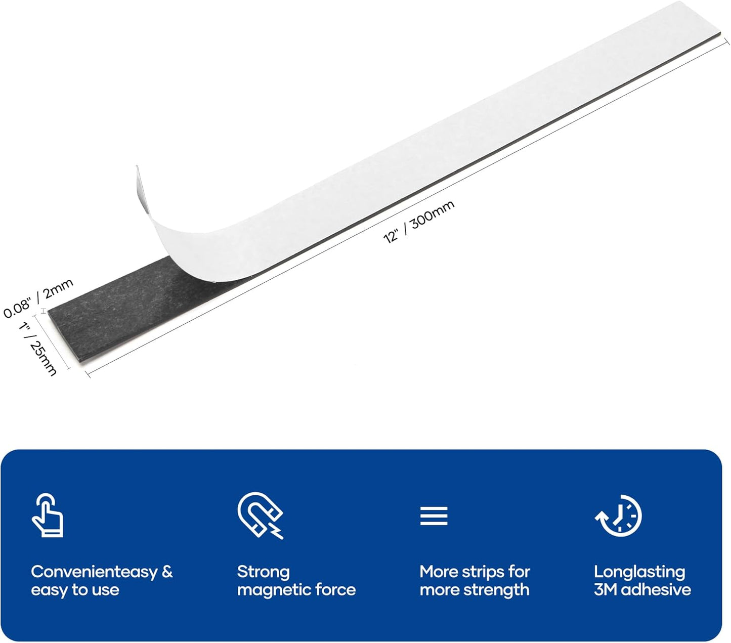 Rammos Magnetic Strips with Adhesive Backing 6 Pack(Each 12 inches x 1 inch) Extra Strong and Heavy Duty Adhesive Magnetic Strips for Tools, Knifes, and Crafts