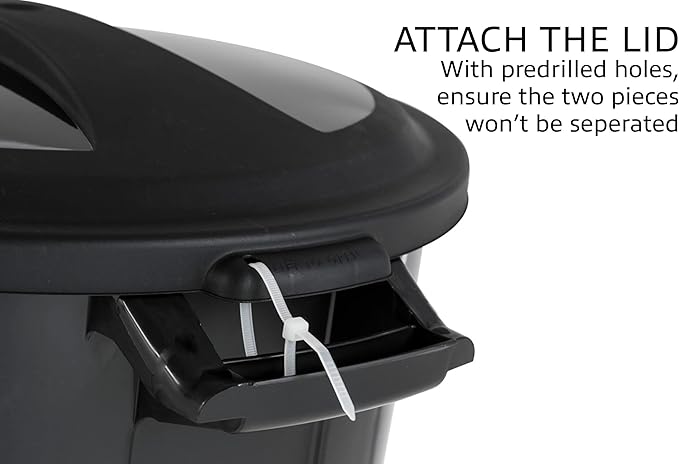 United Solutions 32 Gallon Outdoor Garbage Can, Black, Easy to Carry Garbage Can with Sturdy Construction, Pass-Through Handles & Attachable Click Lock Lid, Indoor or Outdoor Use, (Pack of 2)