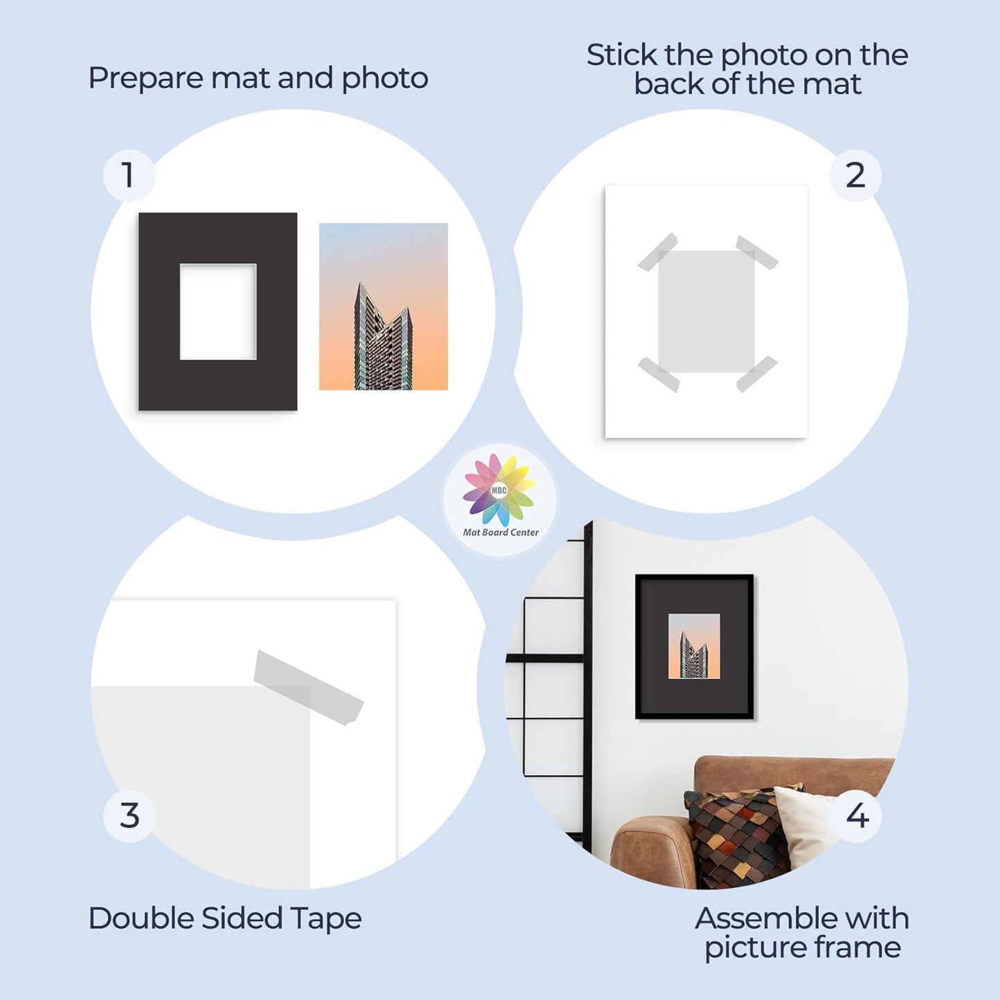 MBC MAT BOARD CENTER, 10 Pack 16x20 for 8x10 Black Picture Mats Frame Mattes, Bevel Cut, Acid Free, 4-ply Thickness