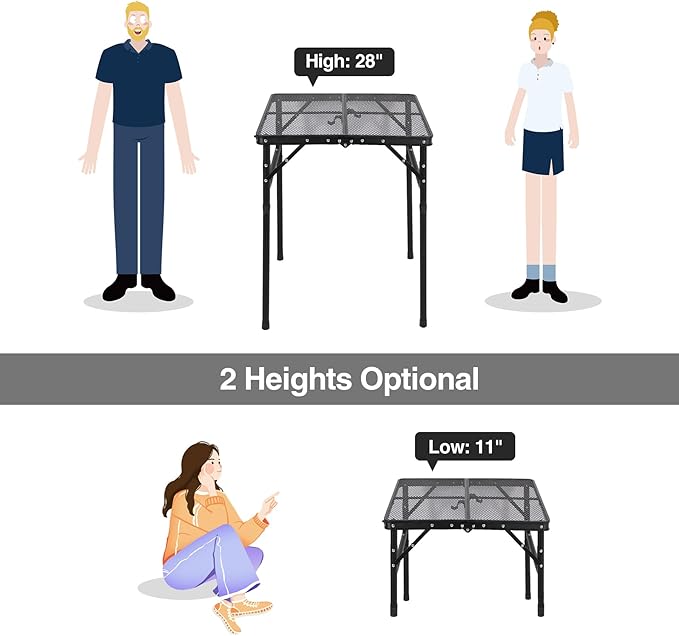RedSwing Portable Grill Table for Outside, Aluminum Square Folding Grill Stand Table for Outdoor Camping Picnic BBQ, Lightweight Adjustable Height, 24"x24", Black