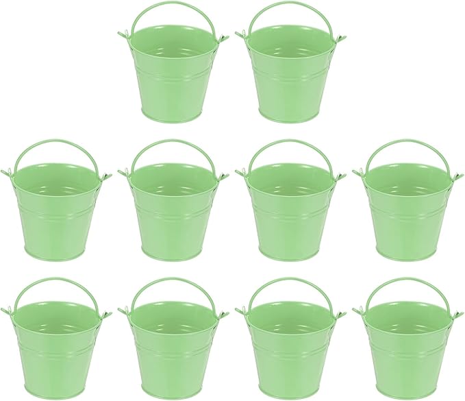 Small Metal Buckets, Mini Buckets with Handle Galvanized Colored Tin Pail Containers Basket Party Supplies - Fit for (Halloween - Classroom Crafts) 2.7" & 10Pcs & Light Green