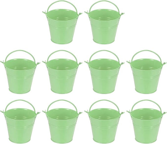 Small Metal Buckets, Mini Buckets with Handle Galvanized Colored Tin Pail Containers Basket Party Supplies - Fit for (Halloween - Classroom Crafts) 2.7" & 10Pcs & Light Green