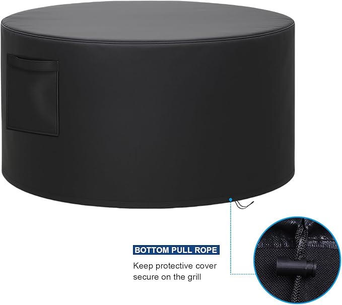 Outdoor Fire Pit Cover, All-Weather Resistance Round 32 Inch Fire Pit Cove for 28-32 inch Patio Fire Pit Table with Grill & Lid, Waterproof Tear & Fade Resistant with Drawstring, Air Vent
