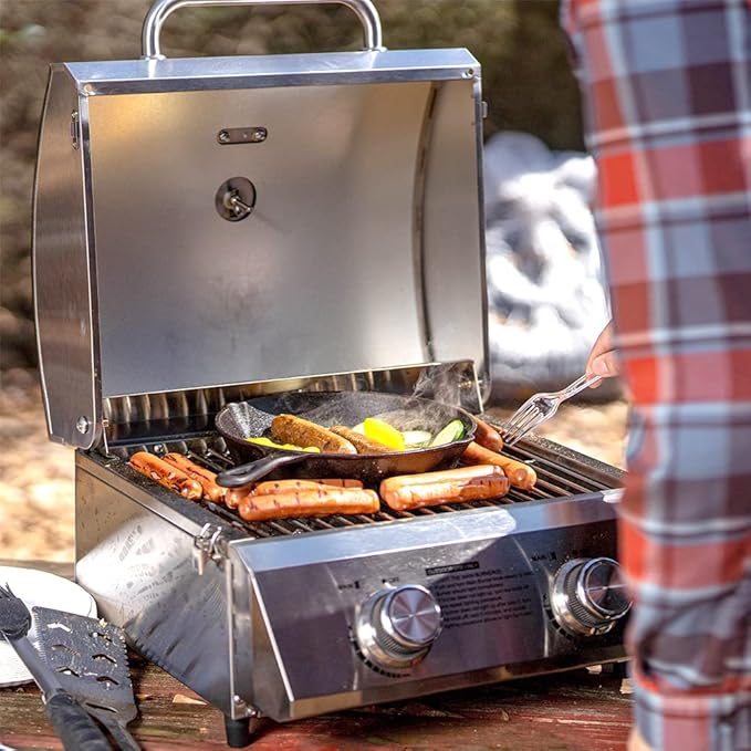 Monument Grills Tabletop Propane Gas Grill for Outdoor Portable Camping Cooking with BBQ Cover(2 items)