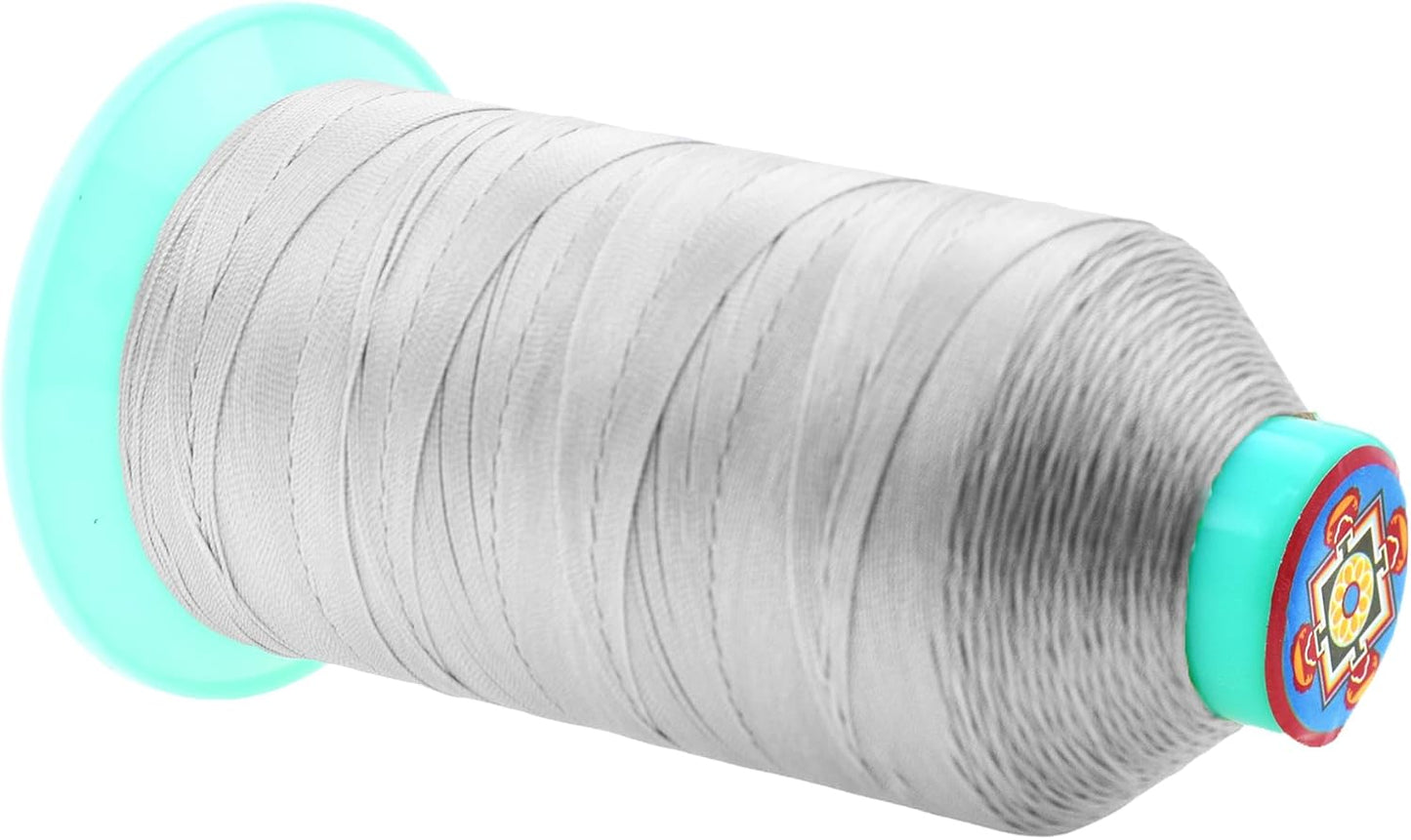 Mandala Crafts Bonded Nylon Thread Silver Heavy Duty Sewing Threads - 1250 YDs Size 138 420D T135 Tex 135 Thread for Leather Jeans Weaving Outdoor Marine Upholstery Threads