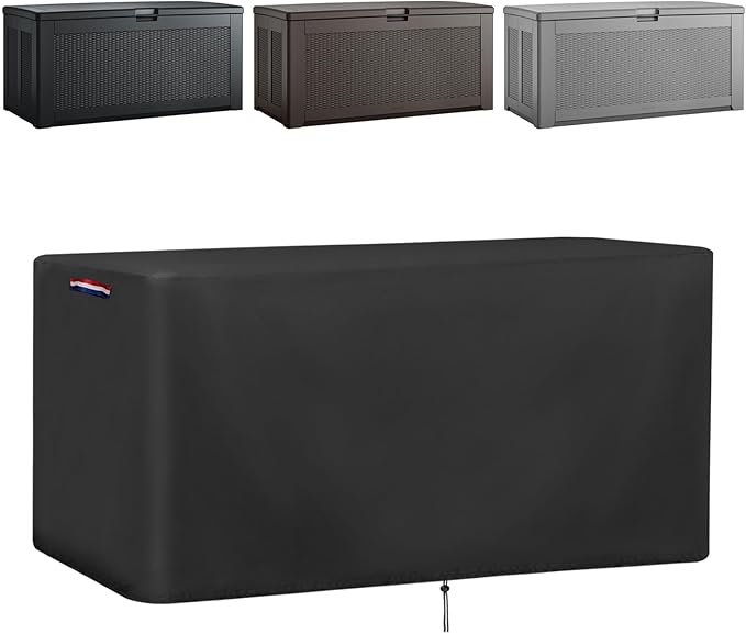 Outdoor Storage Deck Box Cover for Rubbermaid Cabinet, Waterproof Outdoor Storage Container Covers 134 Gal ,Heavy Duty Patio Storage Bench Cover for Patio Furniture,56"L x 28"D x 27"H