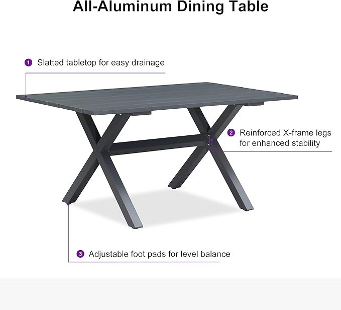 PURPLE LEAF Outdoor Dining Set for 6 with Storage Box All Weather Wicker Patio Dining Set with Rectangular Aluminum Table and Modern Armrest Dining Chairs for Garden Deck Backyard Kitchen, Grey