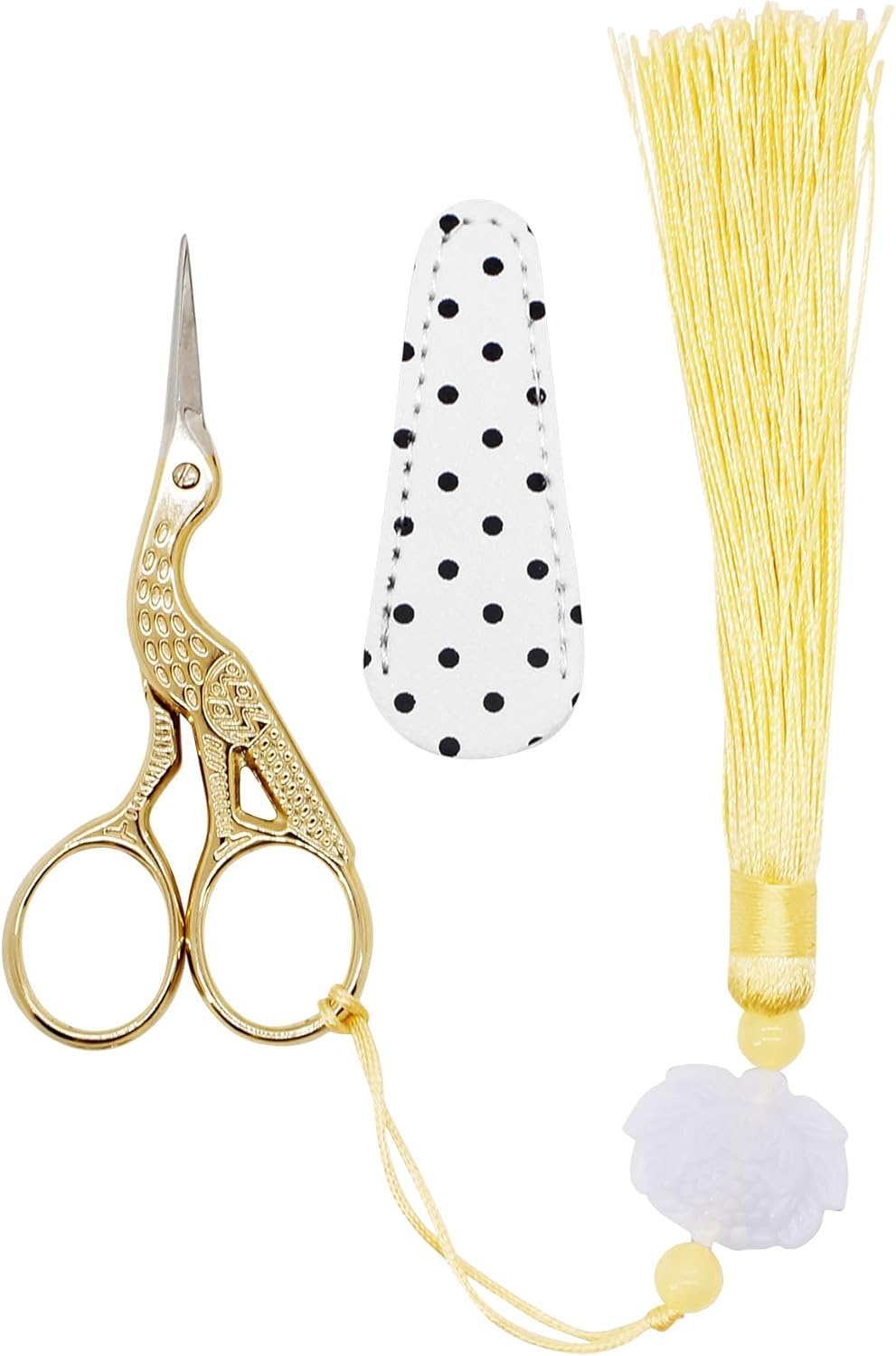 BIHRTC 3.6Inch Small Embroidery Scissors Precision Scissor with Leather Cover Tassel Stainless Steel Tip for Crafting Thread Cutting Sewing DIY Needlework Artwork Housework