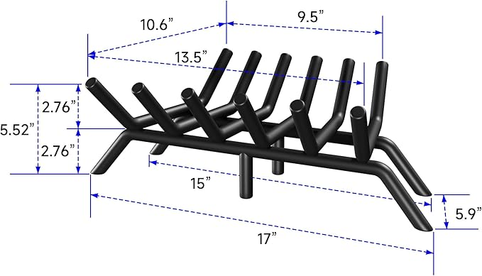 Fireplace Grate 17 Inch, Firewood Log Holder Rack, Heavy Duty Fire Wood Stove Grates for Indoor Outdoor Camping Chimney Hearth Burning Fireplace Accessories Tools
