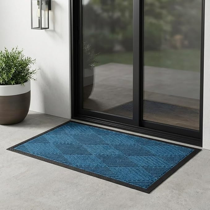 Ecomills Deluxe Diamond Entrance Door Mat, XX-Large Heavy Duty Absorbent Rubber Rug, Blue, 4’ X 6’ feet
