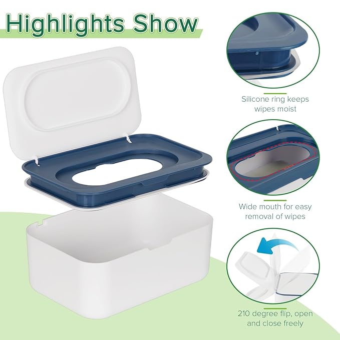 2 Pack Baby Wipes Dispenser, Wipes Case Baby Wipe Holder Keeps Wipes Fresh, Non-Slip, Easy Open & Close (2 Pack Blue)