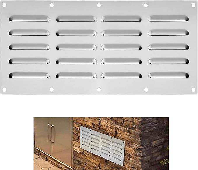 1 Pack Stainless Steel Venting Panel for Grill Accessory, 15" by 6-1/2" Stainless Steel Venting Panel for Masonry Fire Pits Fireplaces, Metal Vent Cover for Outdoor Kitchens