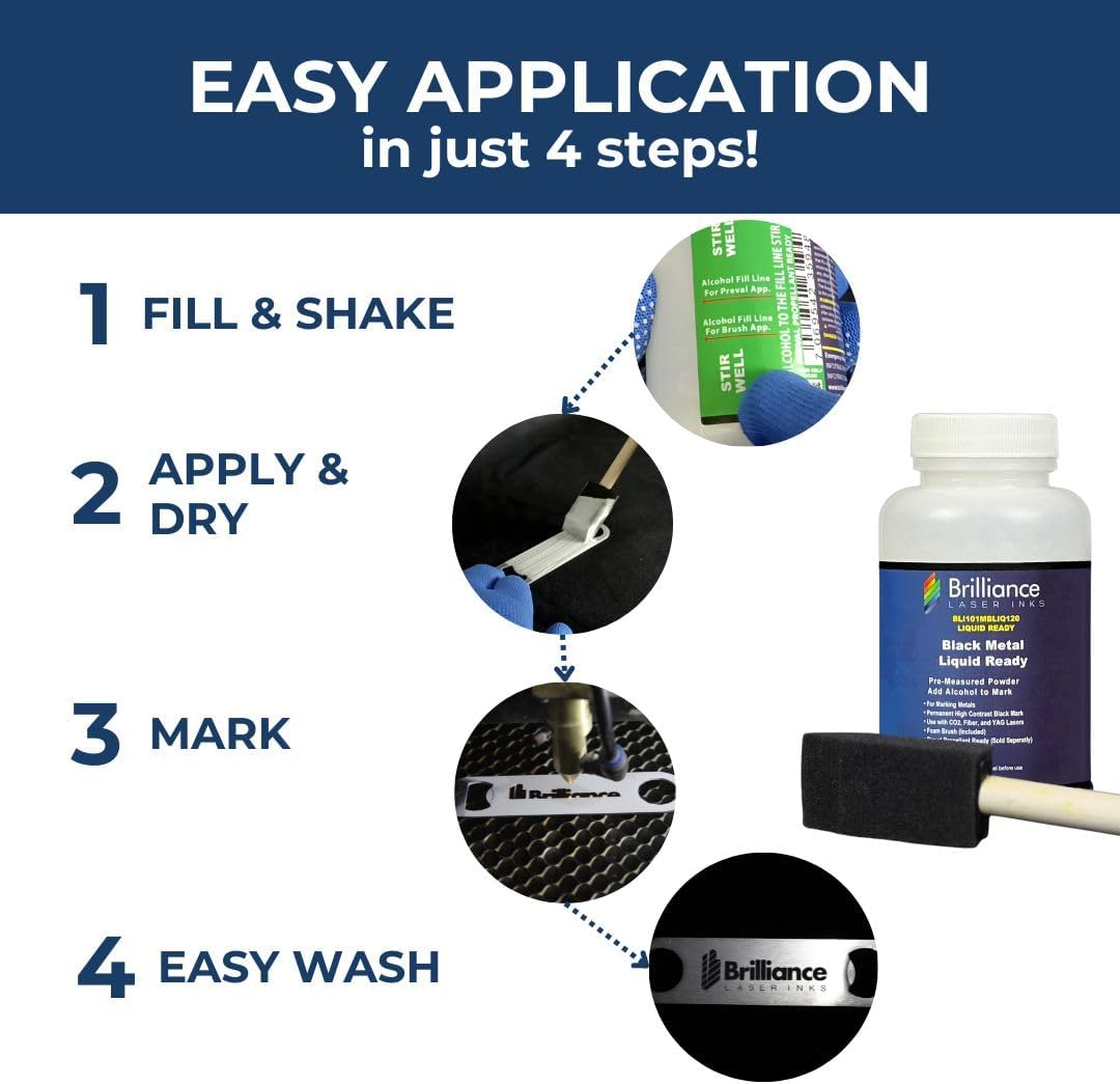 Liquid Ready Laser Marking Powder-Brilliance Laser Inks -BLI101MBLIQ120- Black Laser Ink for Metals Marking with CO2/Fiber/YAG (120 ml, Black)